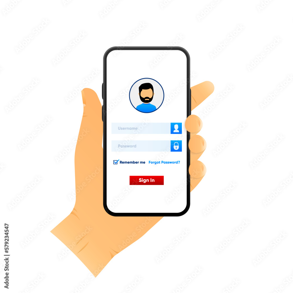 Poster smartphone with login form and password page form on screen. account login, user authorization. user