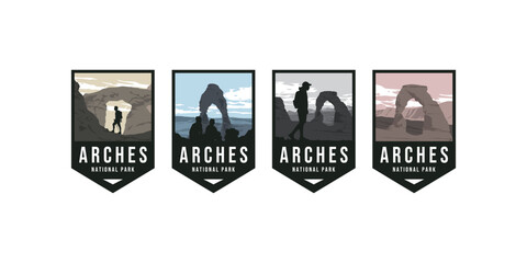 Set of Arches National Park logo badge emblem sticker patch vector illustration
