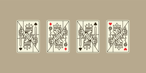 set of king and queen retro vintage playing card vector illustration set of hearts, spade, diamond and club, royal cards design collection
