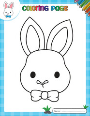 Rabbit face. Happy Easter day. Coloring page for kids. Activity Book.
