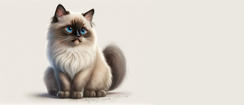 Birman cat cute illustration on white background. Generative Ai