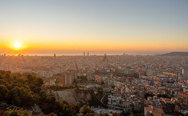 Fototapeta na wymiar View over Barcelona in Spain just after sunrise