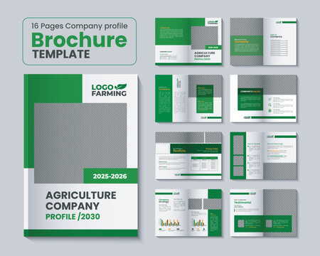 16 Pages Farming and agriculture company profile brochure template or organic farming company brochure design, agriculture business company profile brochure design, agricultural bifold brochure design
