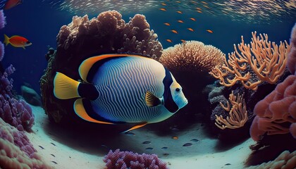 Naklejka na ściany i meble Coral reef beneath Red Sea waves. Photo generative AI