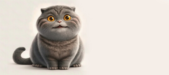 scottish fold cat cute illustration on white background. Generative Ai