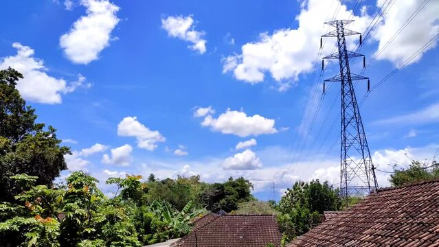 blue sky with clouds. cloud timelipse bright blue sky background. white cloud hyperlipse. summer weather in the countryside. no people.

