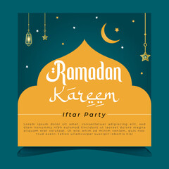 social media template elegant luxury ramadan kareem with mosque, cescent moon and stars