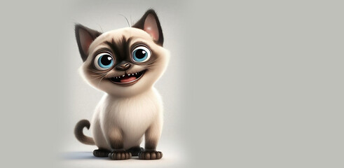 siamese cat cute illustration on white background. Generative Ai