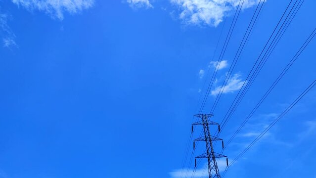 blue sky with clouds. cloud timelipse bright blue sky background. white cloud hyperlipse. summer weather in the countryside. no people.
