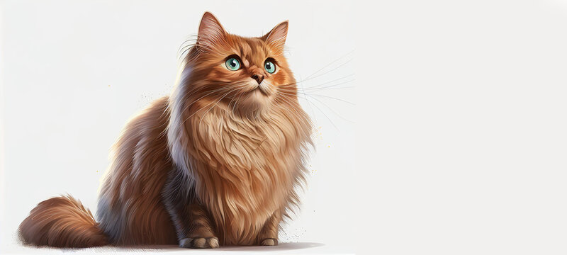 somali cat cute illustration on white background. Generative Ai