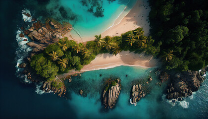 Tropical Island in The Blue Ocean Aerial View Seascape Background AI Generative