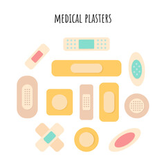 Set of Medical Plasters. Isolated Plasters on a white background. Vector illustration.