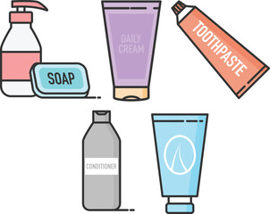 Set of Toiletries Simple Flat Design Illustration