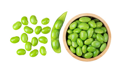 edamame green soy beans in wood bowl isolated on  transparent png