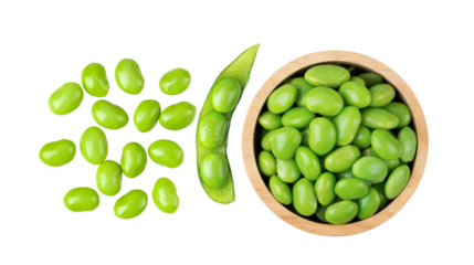 edamame green soy beans in wood bowl isolated on  transparent png