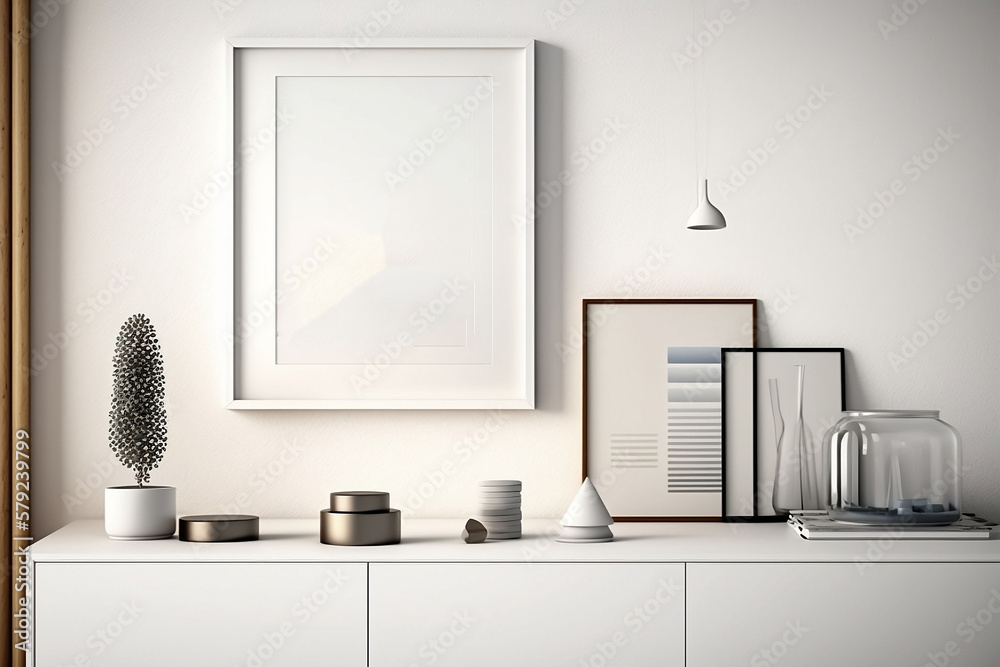 Wall mural Stunning mockup frames clean and minimalist room scenes. whites and other clean shades, to add the perfect touch to your next project - Wall murals