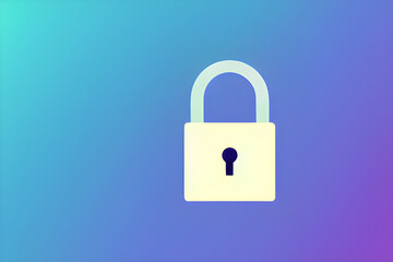 cyber security padlock icon, on one side of the image, locked, minimalistic, blue and lilac gradient background. generative ai