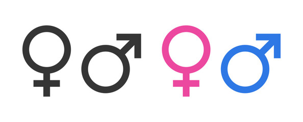 Set gender symbols vector in pink and blue colors. Gender icon symbol design illustration