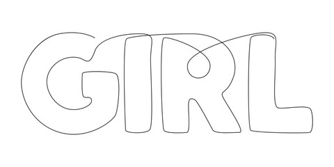 One continuous line of Girl word. Thin Line Illustration vector concept. Contour Drawing Creative ideas.