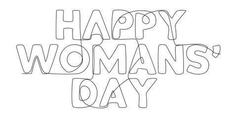 One continuous line of Happy Women's Day word. Thin Line Illustration vector concept. Contour Drawing Creative ideas.