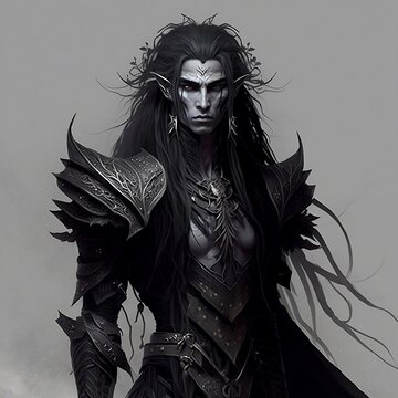 Male Dark Elf Character With Flowing Long Black Hair Generative AI