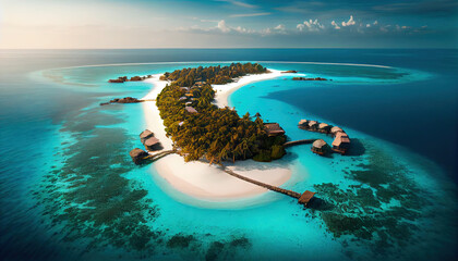 Maldives Island Luxury Over Water Seascape AI Generative - obrazy, fototapety, plakaty
