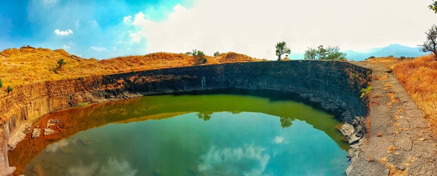 the well , green Water, cristal clear water, sky reflection, summer ,  lohagad ford paranoma