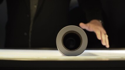 Architect Engineer Rolling Out Blueprint on Desk in Studio. (4K UHD)