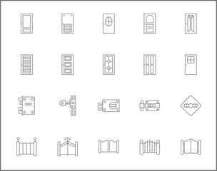 Simple Set of door Related Vector Line Icons. Vector collection of frames, front, entry, exit, doorway, entrance, enter, open, close and design elements symbols or logo element.