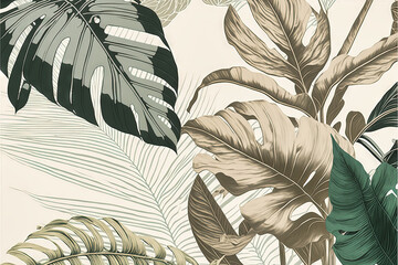 Beautiful colorful tropical leaves. Abstract background or wallpaper. Printable artwork. Generative AI.