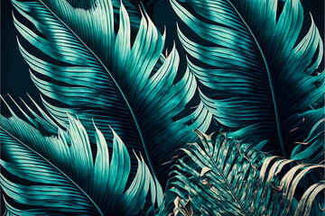 Beautiful colorful tropical leaves. Abstract background or wallpaper. Printable artwork. Generative AI.