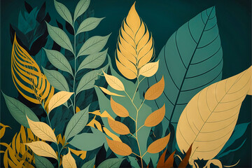 Beautiful colorful leaves. Abstract background or wallpaper. Printable artwork. Generative AI.