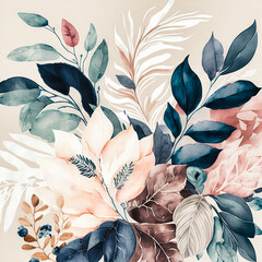 Beautiful colorful leaves. Abstract background or wallpaper. Printable artwork. Generative AI.