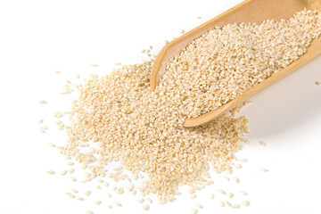 white sesame seeds isolated on white background.