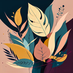 Fototapeta premium Beautiful colorful leaves. Abstract background or wallpaper. Printable artwork. Generative AI.