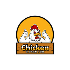 Chicken Logo Cartoon Character. A funny Cartoon Rooster chicken giving a thumbs up. Vector logo illustration.