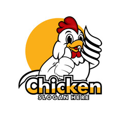 Chicken Logo Cartoon Character. A funny Cartoon Rooster chicken giving a thumbs up. Vector logo illustration.