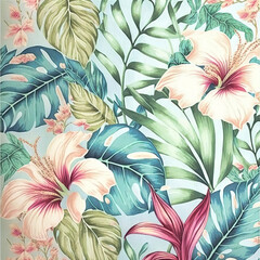 Beautiful colorful tropical leaves. Abstract background or wallpaper. Printable artwork. Generative AI.