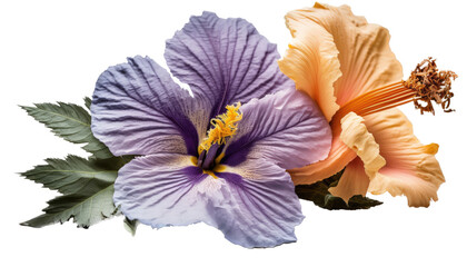 isolated light purple, orange hibiscus flower photo, spring, decorative floral illustration, transparent background, png, horizontal, vertical, springtime, floral, no background, generative ai