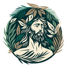 Palm Sunday Wreath with leaves and Jesus Christ PNG