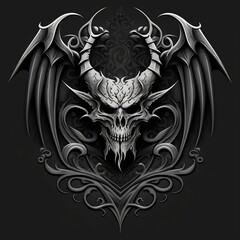 Devil Skull Crest With Horns and Wings Generative AI - obrazy, fototapety, plakaty