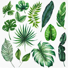 Beautiful colorful tropical leaves. Abstract background or wallpaper. Printable artwork. Generative AI.