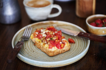 Delicious Brunch Toast, topped with tomato, tuna and cheese
