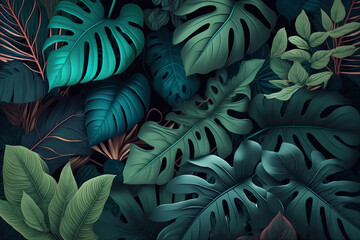 Exotic Tropical Leaves Background, Generative AI