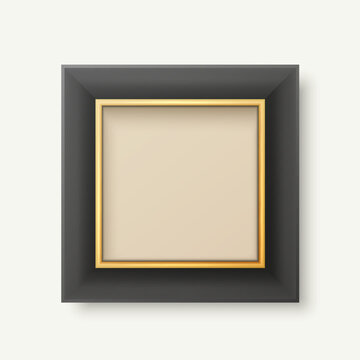 Vector 3d Realistic Black and Golden Decorative Vintage Frame, Border Icon Closeup Isolated on White Background. Square Photo Frame Design Template for Picture, Border Design, Front View