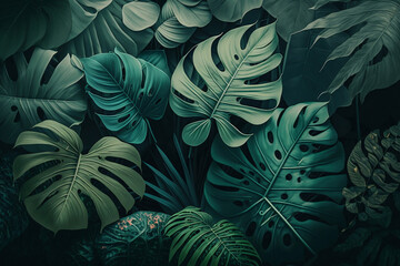 Vibrant Tropical Leaves Background, Generative AI