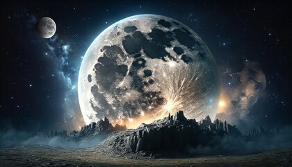 A beautiful big moon on another world