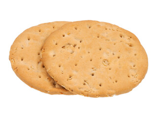 Close up, snack, round cookies or biscuits baked crispy rich tea two pieces stacked together, isolated on transparent background.
