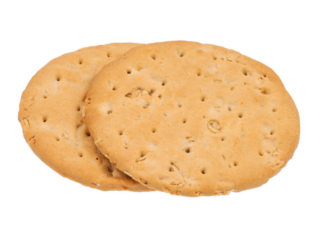 Close up, snack, round cookies or biscuits baked crispy rich tea two pieces stacked together, isolated on transparent background.