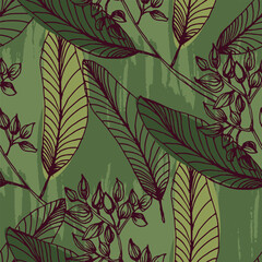 Seamless Eucalyptus leaves. Floral botanical flower. Vector hand drawing wildflower for background, texture, wrapper pattern, frame or border.